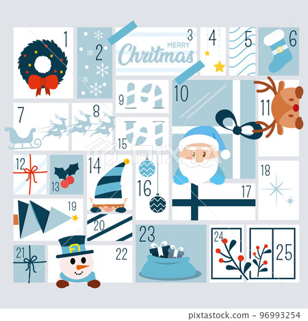 Colored christmas advent calendar with traditional objects Vector Colored christmas advent calendar with traditional objects Vector 96993254