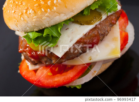 Hamburger is tasty dish on the plate Hamburger is tasty dish on the plate 96993417