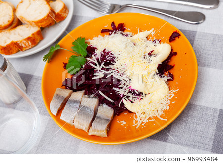 Appetizing beetroot with cheese and herring Appetizing beetroot with cheese and herring 96993484
