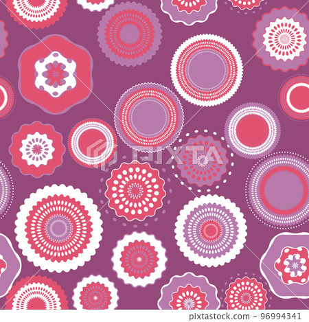 Seamless pattern with geometric aboriginal ornament. Ethnic tribal rounded color background. Afican, australian motiph. Dots painting. Vector illustration, template design for cloth, card, fabric 96994341
