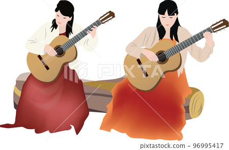 Woman playing classical guitar Woman playing classical guitar 96995417