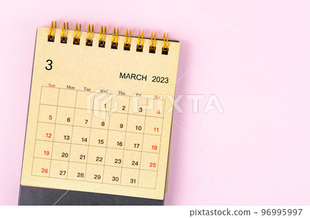 The March 2023 Monthly desk calendar for 2023 year made from craft paper on beautiful background. The March 2023 Monthly desk calendar for 2023 year made from craft paper on beautiful background. 96995997