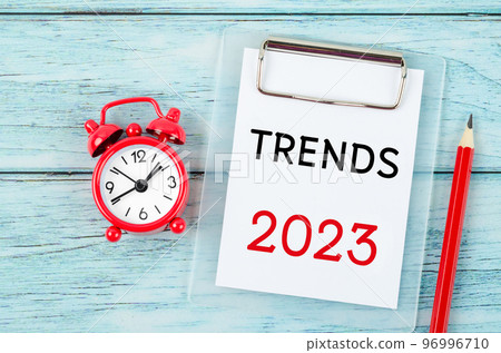 The Trends 2023 year with alarm clock. Change and determination concept. 96996710
