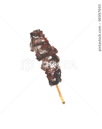 Illustration of beef tongue skewer drawn by watercolor 96997693