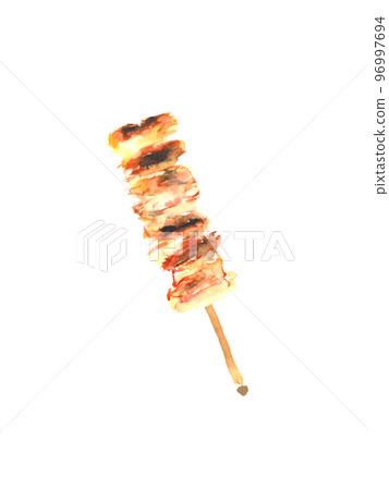 Illustration of chicken skin skewers painted by watercolor 96997694
