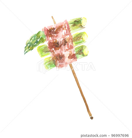 水彩畫的蘆筍培根串插圖 96997696
