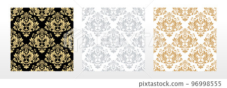 Wallpapers in the style of Baroque. Seamless vector backgrounds. Set of colored floral ornaments. Graphic patterns for fabric, wallpaper, packaging. Ornate Damask flower ornaments 96998555