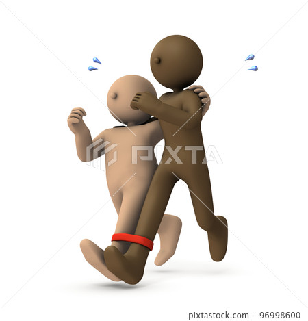 An exquisite combination of two people running hard on a three-legged race. 96998600