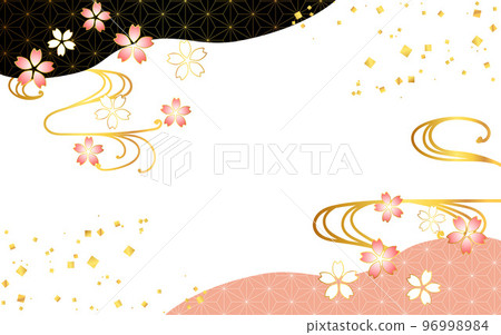櫻花背景，金色，黑色，粉色，櫻花，流線型，五彩紙屑，麻葉 96998984