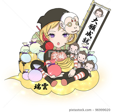 Fukumono zodiac series illustration, year of the monkey (girl) 96999020