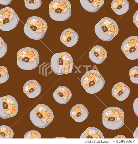 cartoon chawanmushi, japanese food seamless pattern on colorful background 96999307