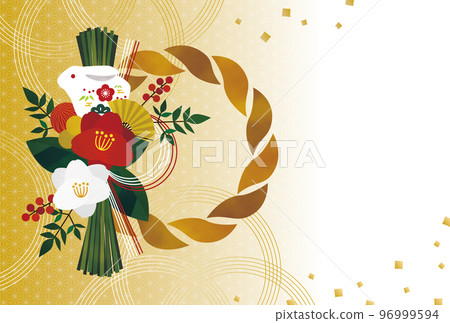 成熟沉穩的新年賀卡素材時尚水彩觸感shimenawa裝飾橫向2023年僅插圖 成熟沉穩的新年賀卡素材時尚水彩觸感shimenawa裝飾橫向2023年僅插圖 96999594