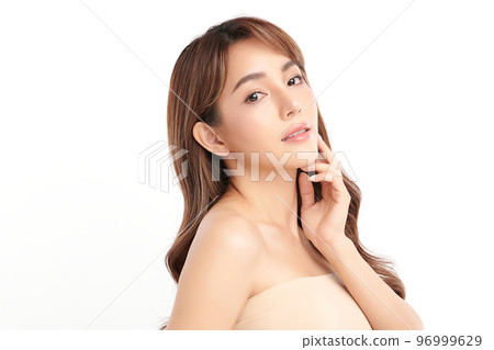 Beautiful young asian woman with clean fresh skin on white background, Face care, Facial treatment, Cosmetology, beauty and spa, Asian women portrait. 96999629