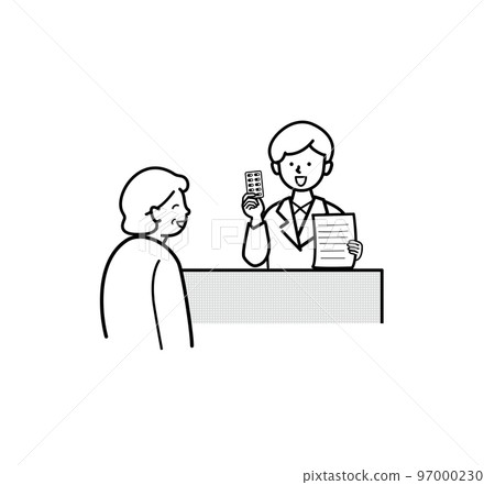 Cartoon material of a pharmacist for senior women (black and white) 97000230