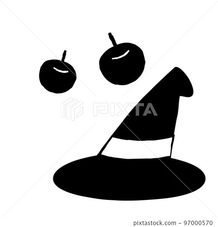 Simple silhouette illustration of an apple and a witch hat Simple silhouette illustration of an apple and a witch hat 97000570