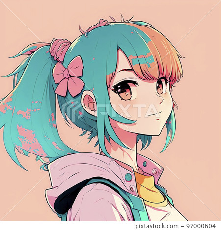 A flashy hair-colored girl who smiles while turning around "AI-generated image" 97000604