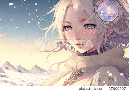 "AI-generated image" in which a cute silver-haired girl appears in the world of snowy fields "AI-generated image" in which a cute silver-haired girl appears in the world of snowy fields 97000607