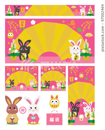 New Year's background illustration set of the year of the rabbit New Year's background illustration set of the year of the rabbit 97002464