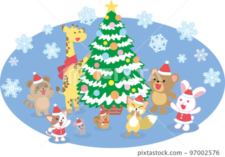 Animals' Christmas party _ background blue 97002576
