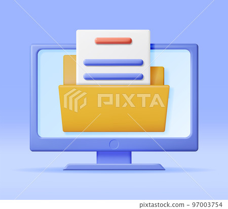 3D Business Folder Full of Papers on Computer 97003754