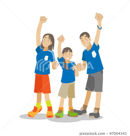 Parents and children of supporters cheering for the Japanese team 97004341