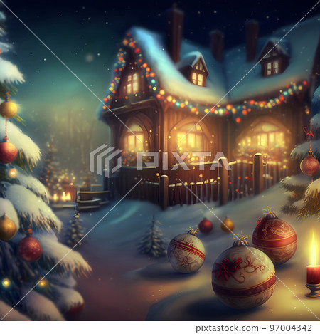 cozy fairytale winter house at snowy night, neural network generated art cozy fairytale winter house at snowy night, neural network generated art 97004342