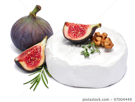 Fresh Brie or Camembert cheese Isolated on a white background 97004449