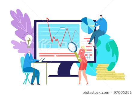 Seo optimisation concept, vector illustration. Search Engine Optimisation, web content marketing to get more visitors. 97005291