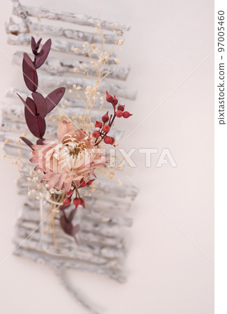 White birch vase decorated with shabby chic dried flowers (vertical) 97005460