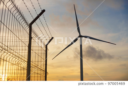 Wind turbines produce electricity, which is clean and environmentally friendly energy. 97005469