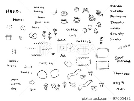 Simple and cute hand-drawn illustrations/Handwritten letters One-point treatment/Decorative material set 97005481