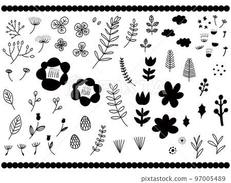 Handwritten rough set of cute plants 97005489