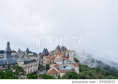 Landscape view of Castles is covered with fog at Bana Hills french village, Da Nang, Vietnam 97005637