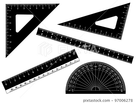 Protractor, set square, ruler illustration, stationery, stationery silhouette set 97006278