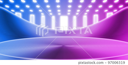 3D渲染霓虹金屬質感空舞台未來科技空間感背景 97006319