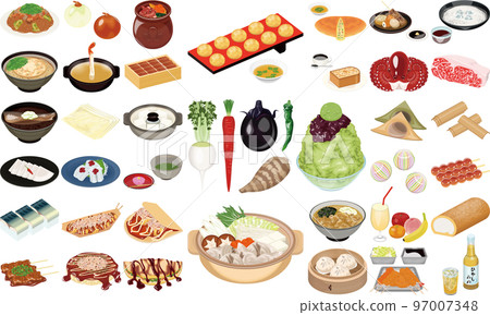 Illustrations of popular gourmet foods and specialties of Osaka, Kyoto and Hyogo (1) 97007348