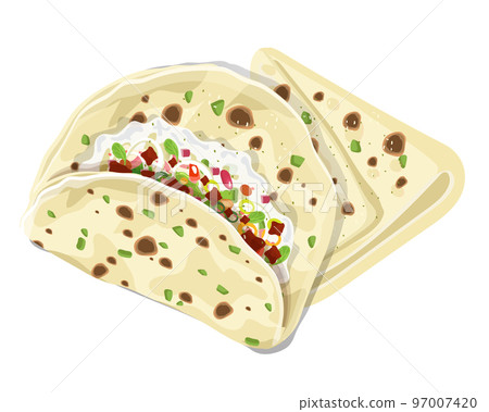 Indian food kulcha, Kulcha Indian Bread, Vector Illustration 97007420