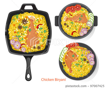 Chicken Biryani , Traditional indian cuisine, vector illustration 97007425