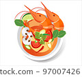 Tom Yum Kung Thai spicy soup,  thai food, vector 97007426