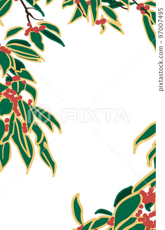 Postcard material of red fruits and leaves on a white background 97007495