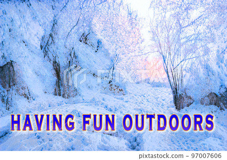 Winter mountain illustration with letters 97007606