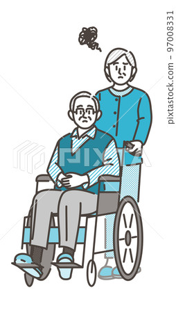 老年護理：老年婦女照顧老年男性[矢量插圖素材] 97008331