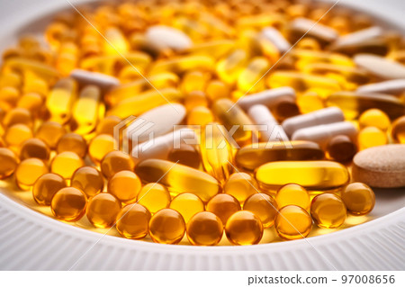 Background of tablets. Mainly vitamins and dietary supplements. 97008656