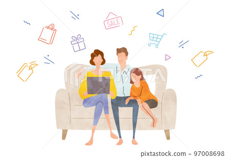 Vector illustration material: Family shopping online with a laptop 97008698