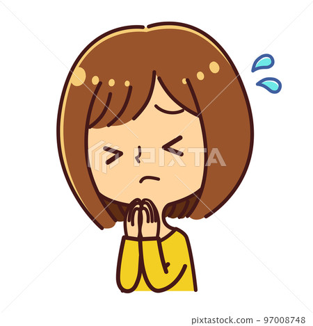 A woman who puts her hands together to apologize Illustration material 97008748