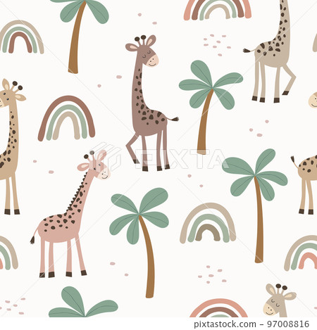 Seamless pattern with giraffe and palm. Vector illustration. Seamless pattern with giraffe and palm. Vector illustration. 97008816