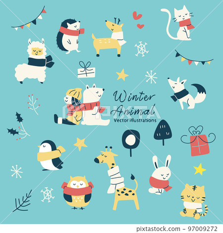 Cute winter animals Retro 97009272