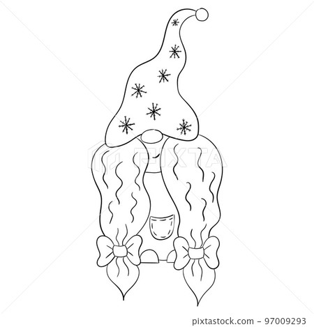 Cartoon Christmas gnome girl for coloring book. Linear design for children's coloring books 97009293