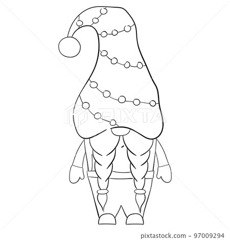 Cartoon Christmas gnome for coloring books. Linear design for children's coloring books 97009294