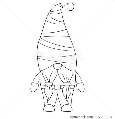 Cartoon Christmas gnome for coloring books. Linear design for children's coloring books 97009295